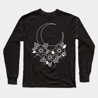 Old School Half Moon With Flowers Long Sleeve T-Shirt